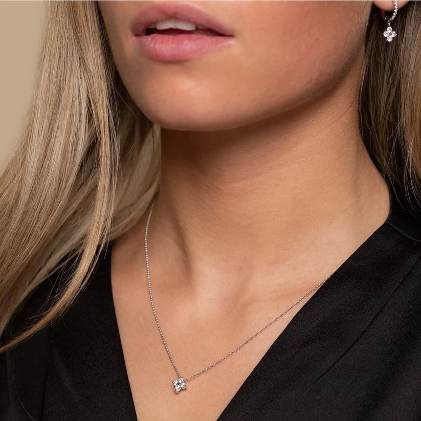 Diamond Blossom Necklace – 925 Sterling Silver, 14K White Gold Plated