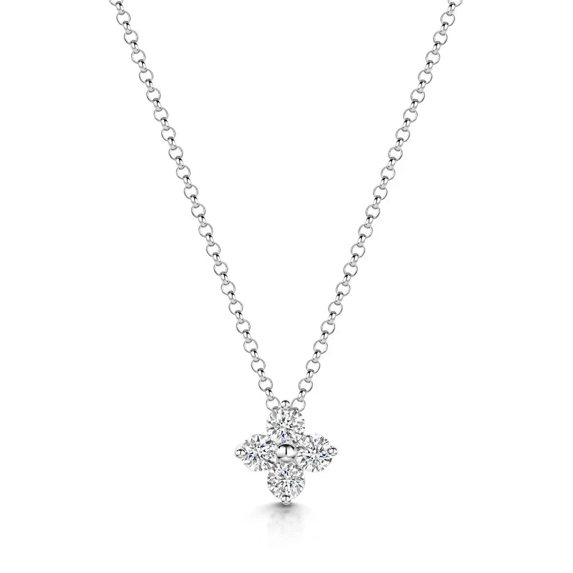 Diamond Blossom Necklace – 925 Sterling Silver, 14K White Gold Plated