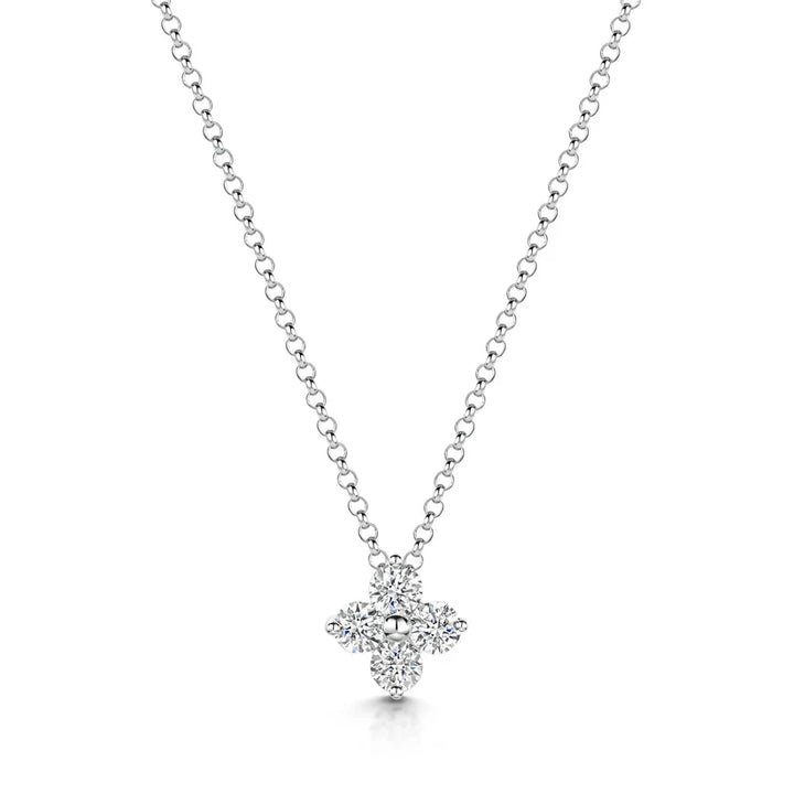 Diamond Blossom Necklace – 925 Sterling Silver, 14K White Gold Plated