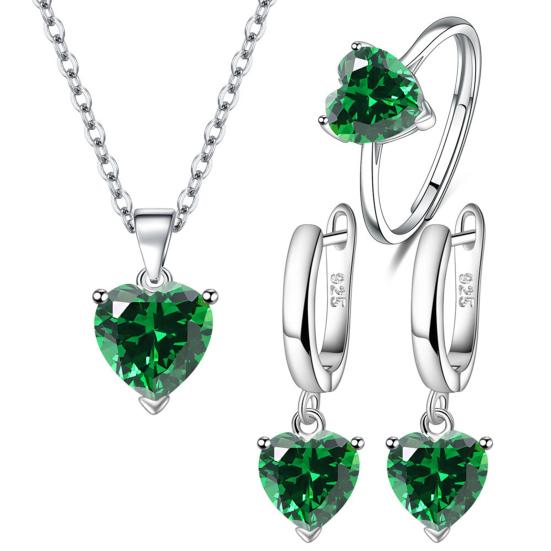 Birthstone Heart Set – Necklace & Earrings in 925 Sterling Silver