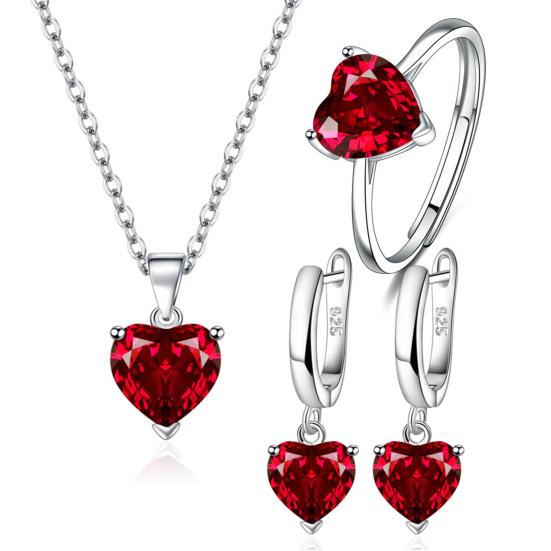 Birthstone Heart Set – Necklace & Earrings in 925 Sterling Silver