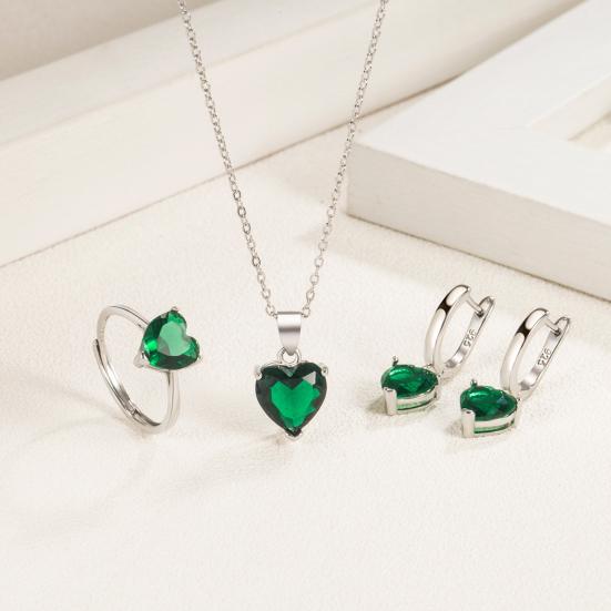 Birthstone Heart Set – Necklace & Earrings in 925 Sterling Silver