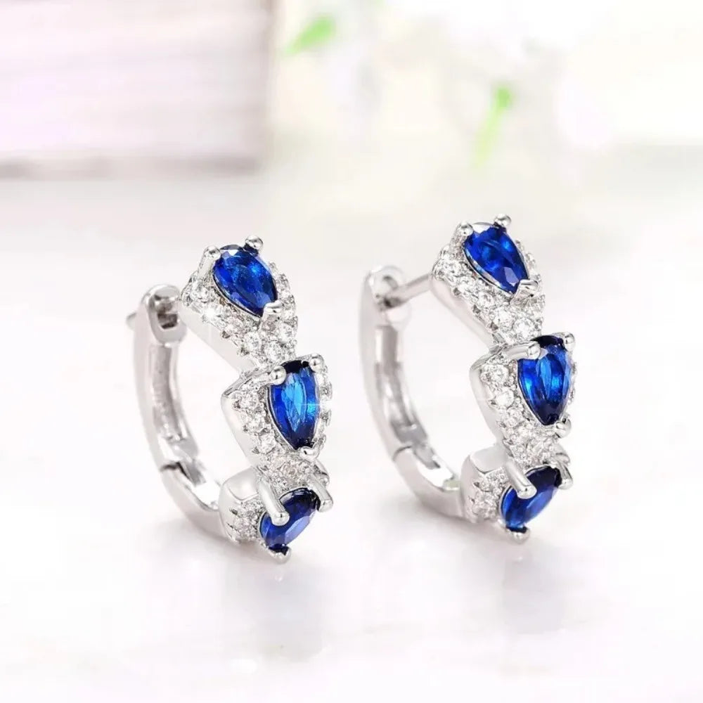 Elegant Blue Teardrop Hoop Earrings – Statement Sparkle