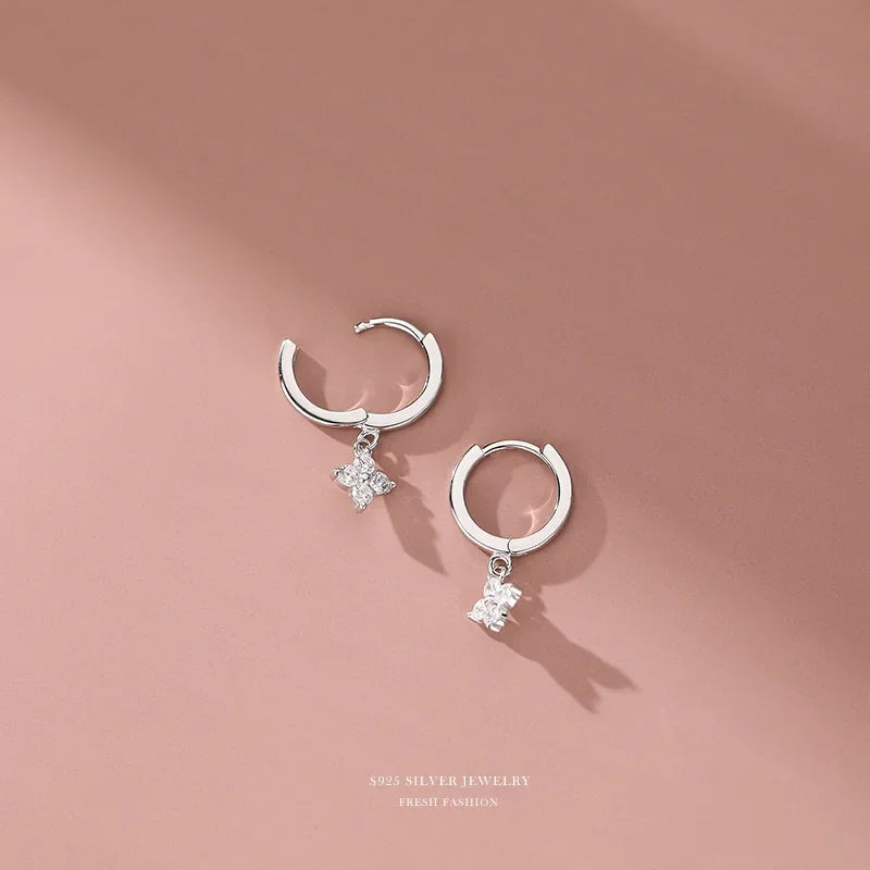 Flower Drop Earrings – Dainty Zirconia Huggie Hoops