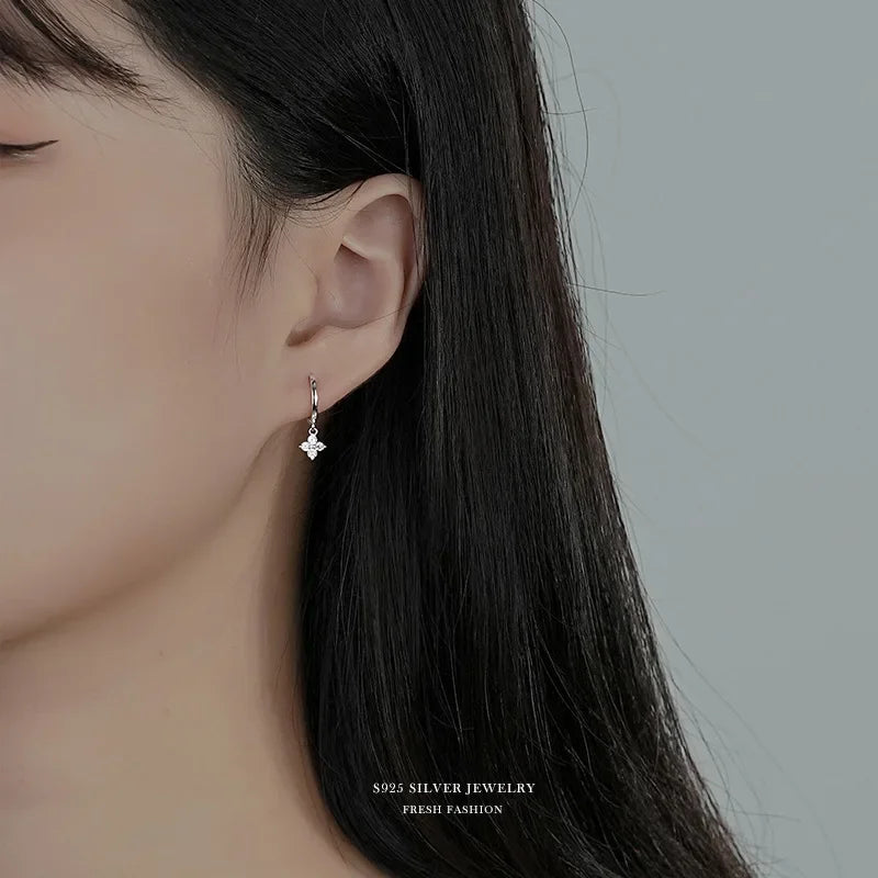 Flower Drop Earrings – Dainty Zirconia Huggie Hoops