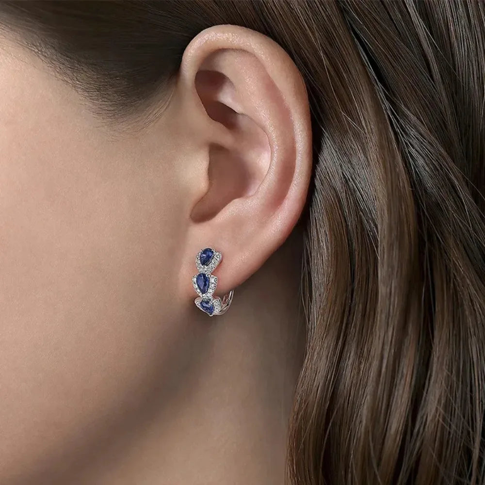 Elegant Blue Teardrop Hoop Earrings – Statement Sparkle
