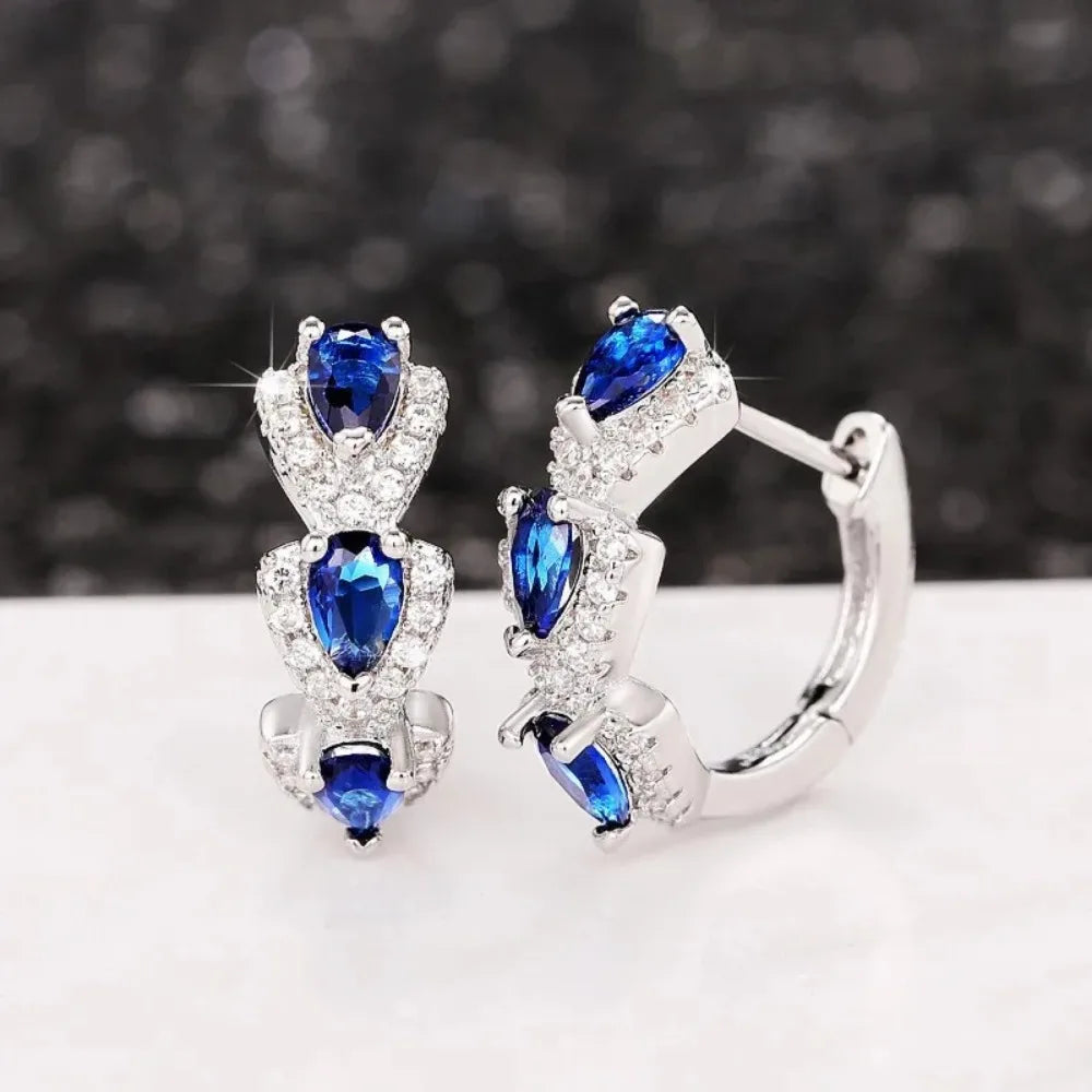 Elegant Blue Teardrop Hoop Earrings – Statement Sparkle