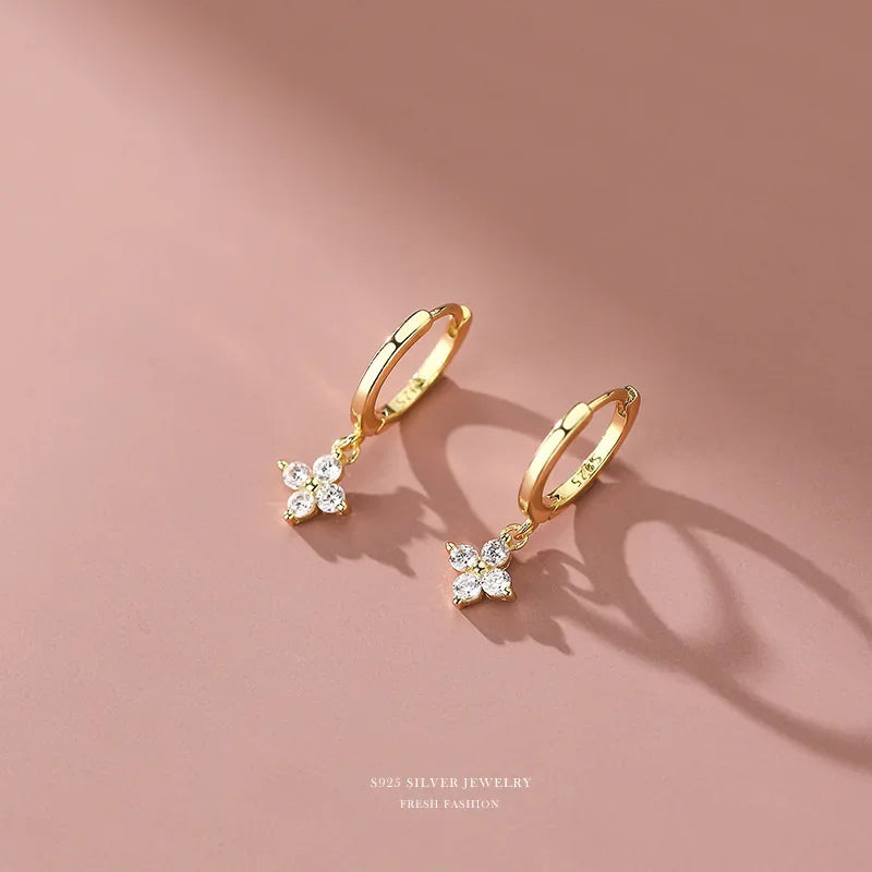 Flower Drop Earrings – Dainty Zirconia Huggie Hoops