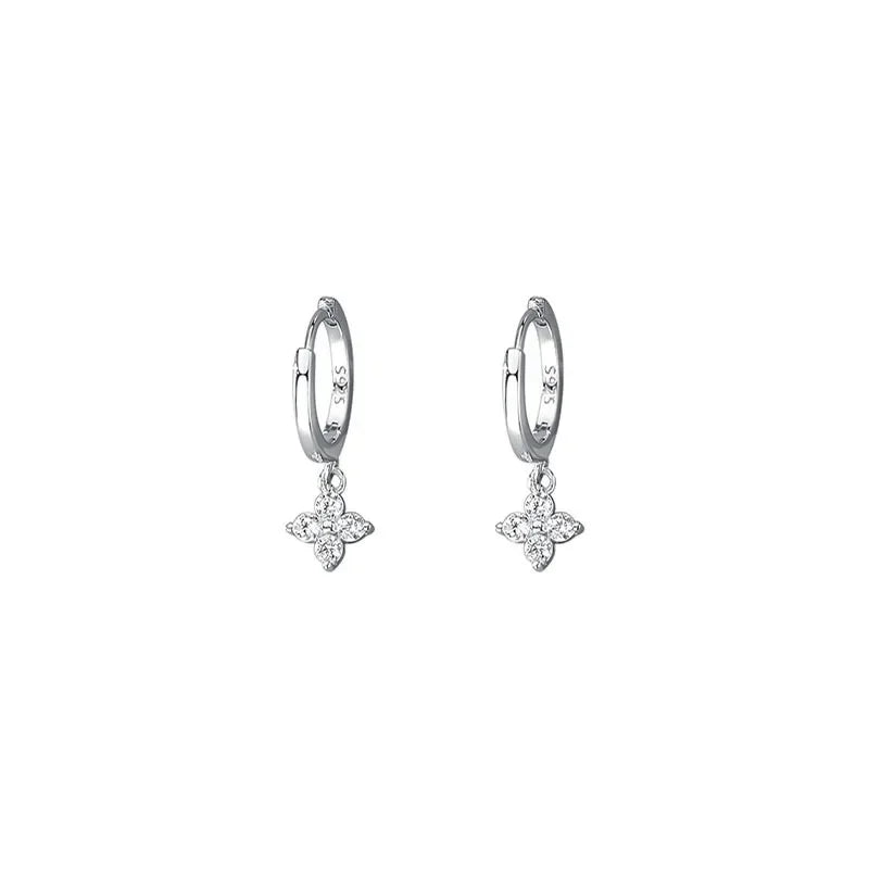 Flower Drop Earrings – Dainty Zirconia Huggie Hoops