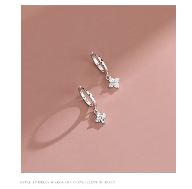 Flower Drop Earrings – Dainty Zirconia Huggie Hoops