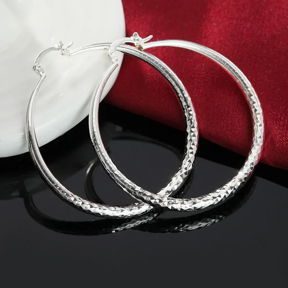 Sterling Silver Textured Hoop Earrings – Classic Shine with a Modern Twist