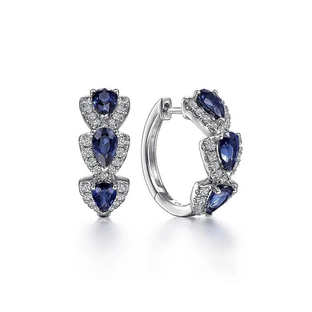 Elegant Blue Teardrop Hoop Earrings – Statement Sparkle