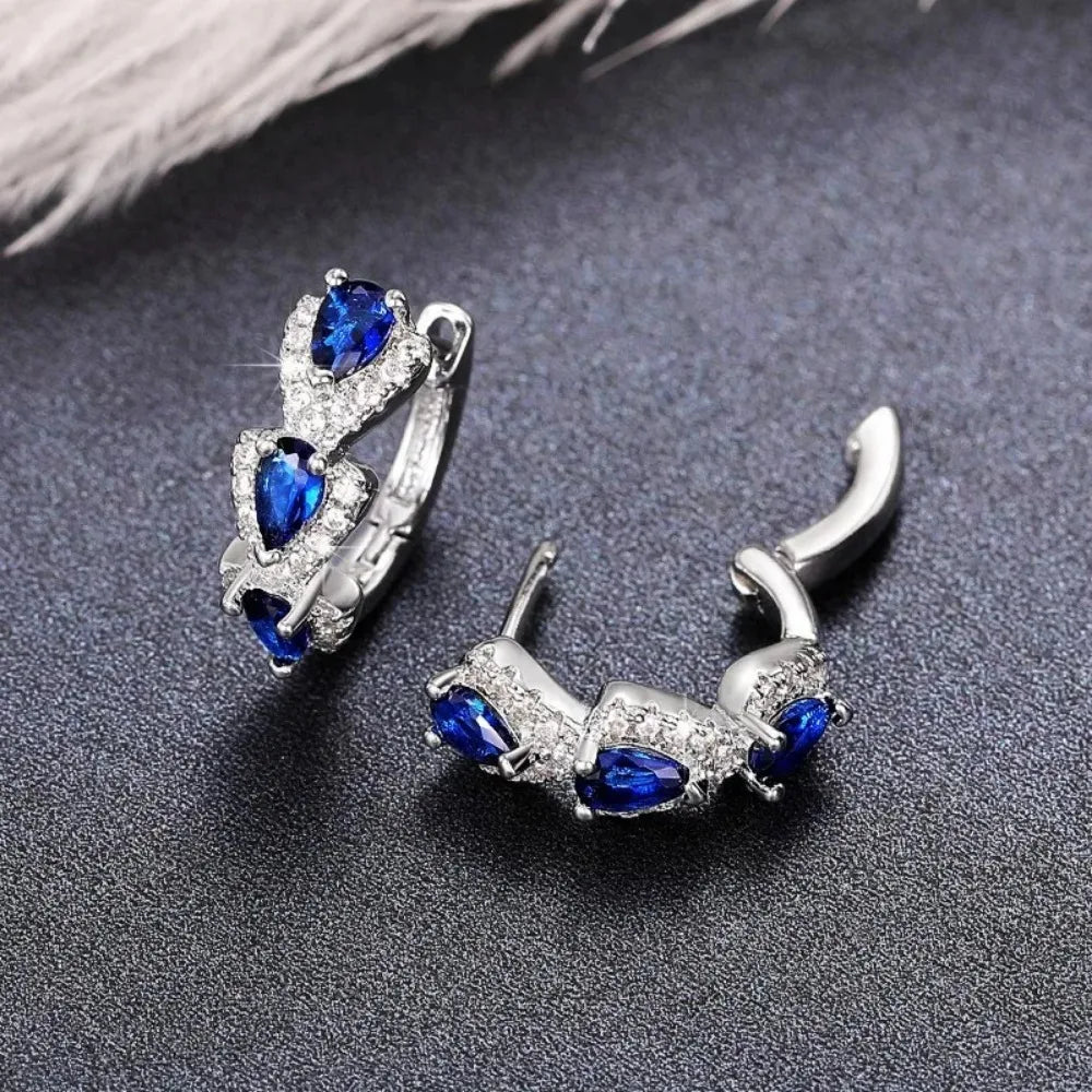 Elegant Blue Teardrop Hoop Earrings – Statement Sparkle