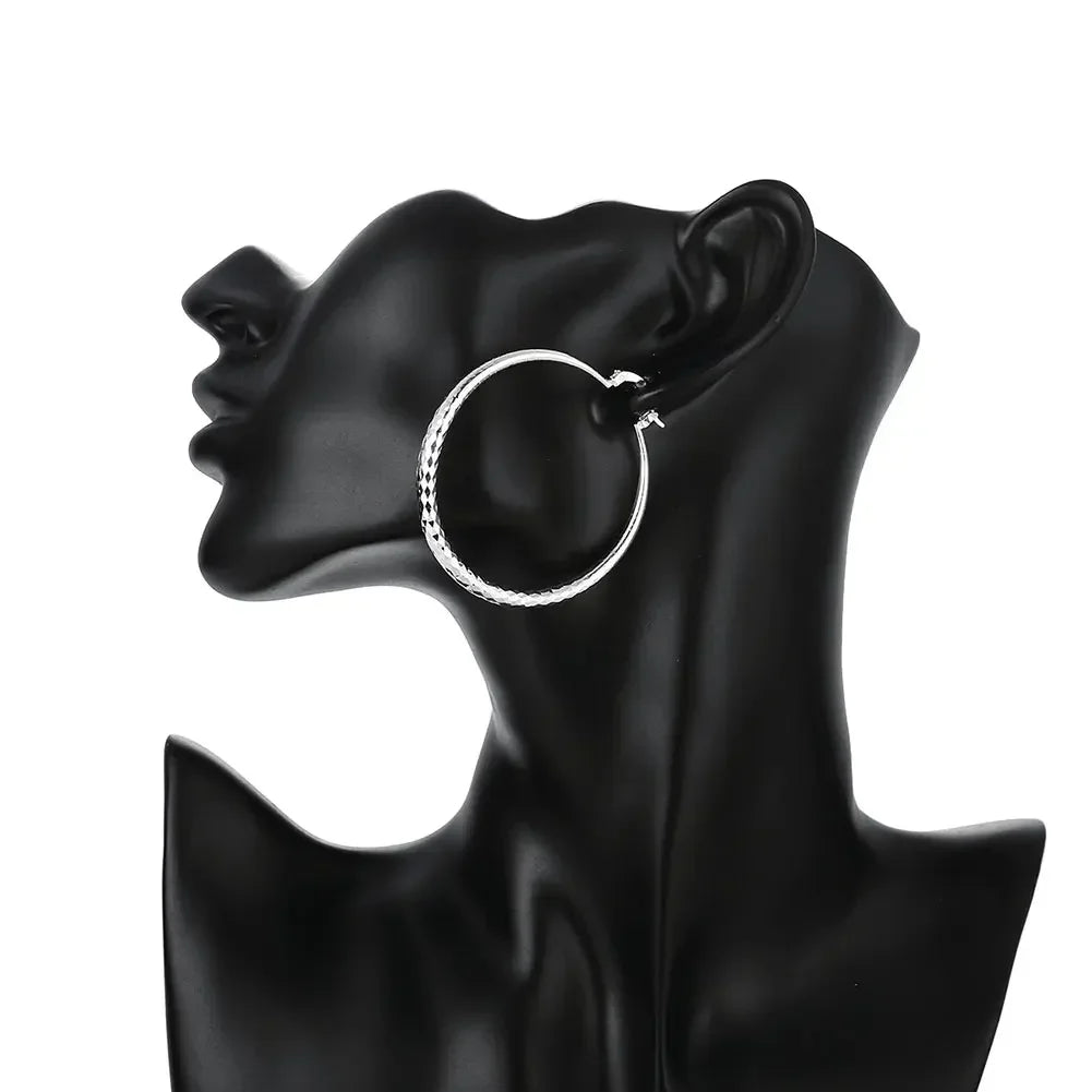 Sterling Silver Textured Hoop Earrings – Classic Shine with a Modern Twist