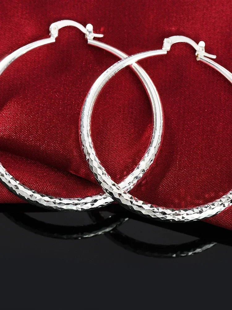 Sterling Silver Textured Hoop Earrings – Classic Shine with a Modern Twist