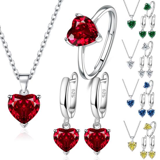 Birthstone Heart Set – Necklace & Earrings in 925 Sterling Silver