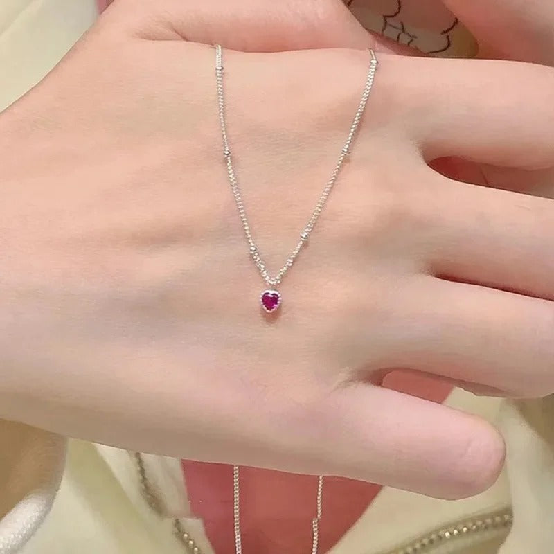 Petite Heart Necklace – Minimalist Sparkle in Red