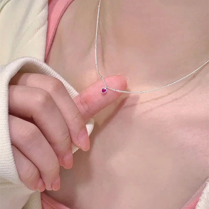 Petite Heart Necklace – Minimalist Sparkle in Red