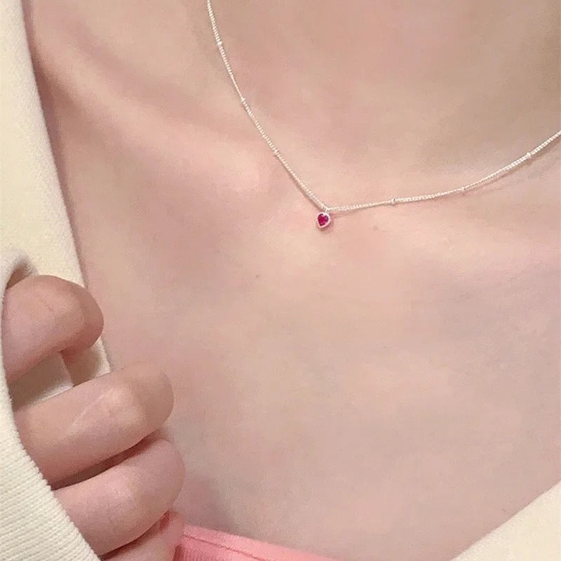 Petite Heart Necklace – Minimalist Sparkle in Red