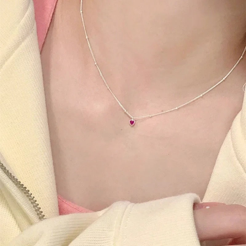 Petite Heart Necklace – Minimalist Sparkle in Red
