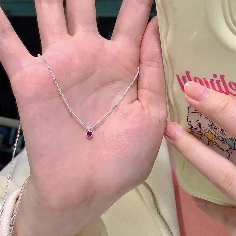 Petite Heart Necklace – Minimalist Sparkle in Red
